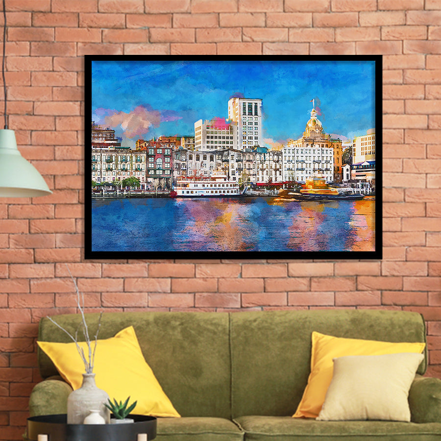 Savannah Georgia Usa Riverfront Skyline City Art Watercolor Framed Art Prints Wall Art Decor,Framed Picture