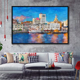 Savannah Georgia Usa Riverfront Skyline City Art Watercolor Framed Canvas Prints Wall Art Home Decor,Floating Frame