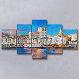 Savannah Georgia Usa Riverfront Skyline 5 Pieces Mixed Canvas Prints Wall Art Home Decor