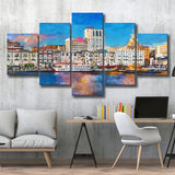 Savannah Georgia Usa Riverfront Skyline 5 Pieces Mixed Canvas Prints Wall Art Home Decor