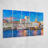 Savannah Georgia Usa Riverfront Skyline 5 Pieces Extra Large Canvas Prints Wall Art Home Decor