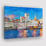 Savannah Georgia Usa Riverfront Skyline City Art Watercolor Canvas Prints Wall Art Home Decor, Large Canvas