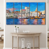 Savannah Georgia Usa Riverfront Skyline 5 Pieces Extra Large Canvas Prints Wall Art Home Decor