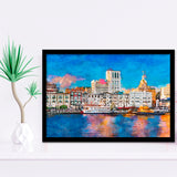 Savannah Georgia Usa Riverfront Skyline City Art Watercolor Framed Art Prints Wall Art Decor,Framed Picture