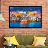 Savannah Georgia Usa Skyline On River City Art Watercolor Framed Art Prints Wall Art Decor,Framed Picture
