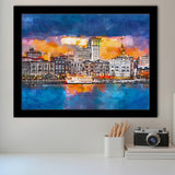 Savannah Georgia Usa Skyline On River City Art Watercolor Framed Art Prints Wall Art Decor,Framed Picture