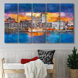 Savannah Georgia Usa Skyline On River 5 Pieces Extra Large Canvas Prints Wall Art Home Decor