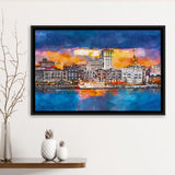 Savannah Georgia Usa Skyline On River City Art Watercolor Framed Canvas Prints Wall Art Home Decor,Floating Frame