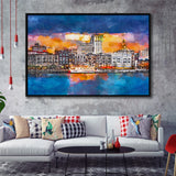 Savannah Georgia Usa Skyline On River City Art Watercolor Framed Canvas Prints Wall Art Home Decor,Floating Frame