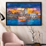 Savannah Georgia Usa Skyline On River City Art Watercolor Framed Canvas Prints Wall Art Home Decor,Floating Frame