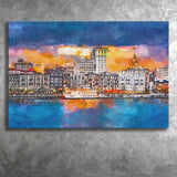 Savannah Georgia Usa Skyline On River City Art Watercolor Canvas Prints Wall Art Home Decor, Large Canvas
