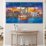Savannah Georgia Usa Skyline On River 5 Pieces Extra Large Canvas Prints Wall Art Home Decor