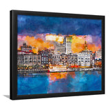 Savannah Georgia Usa Skyline On River City Art Watercolor Framed Art Prints Wall Art Decor,Framed Picture