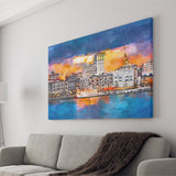 Savannah Georgia Usa Skyline On River City Art Watercolor Canvas Prints Wall Art Home Decor, Large Canvas