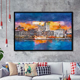 Savannah Georgia Usa Skyline On River City Art Watercolor Framed Art Prints Wall Art Decor,Framed Picture