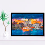 Savannah Georgia Usa Skyline On River City Art Watercolor Framed Art Prints Wall Art Decor,Framed Picture