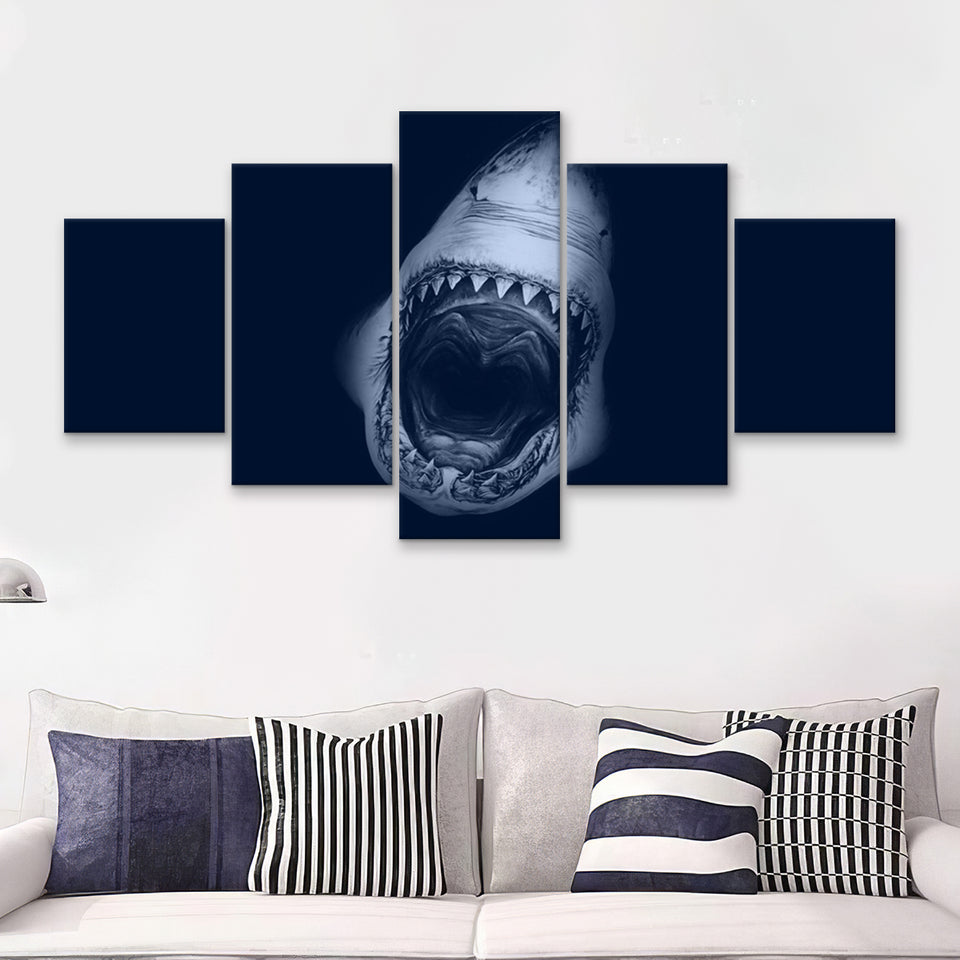 Scary Animal Shark Jaws  5 Pieces Canvas Prints Wall Art - Painting Canvas, Multi Panels, 5 Panel, Wall Decor