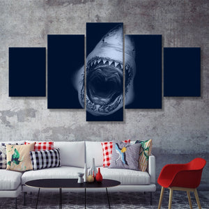 Scary Animal Shark Jaws  5 Pieces Canvas Prints Wall Art - Painting Canvas, Multi Panels, 5 Panel, Wall Decor