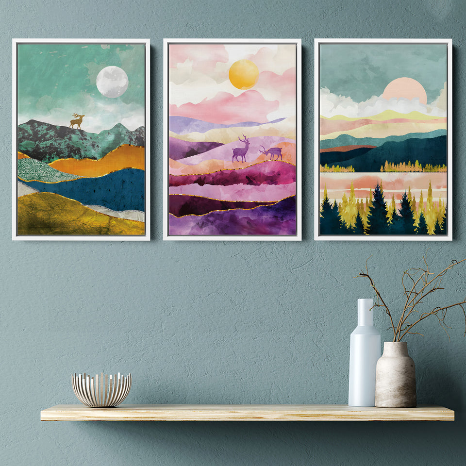 Scenic Landscape Set of 3 Piece Framed Canvas Prints Wall Art Decor