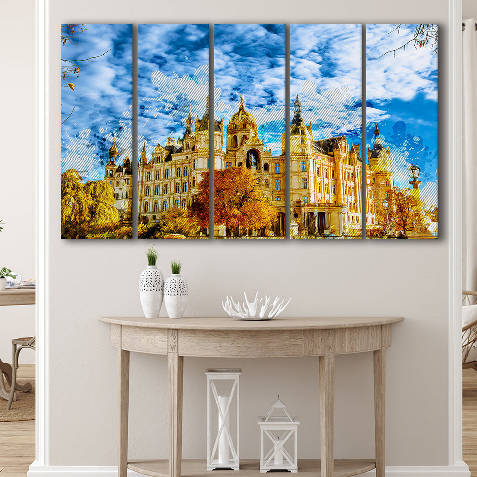 Schwerin Castle Painting 5 Piece B Canvas Prints Wall Art Decor, Multi Panels,Large Canvas, Home Decor
