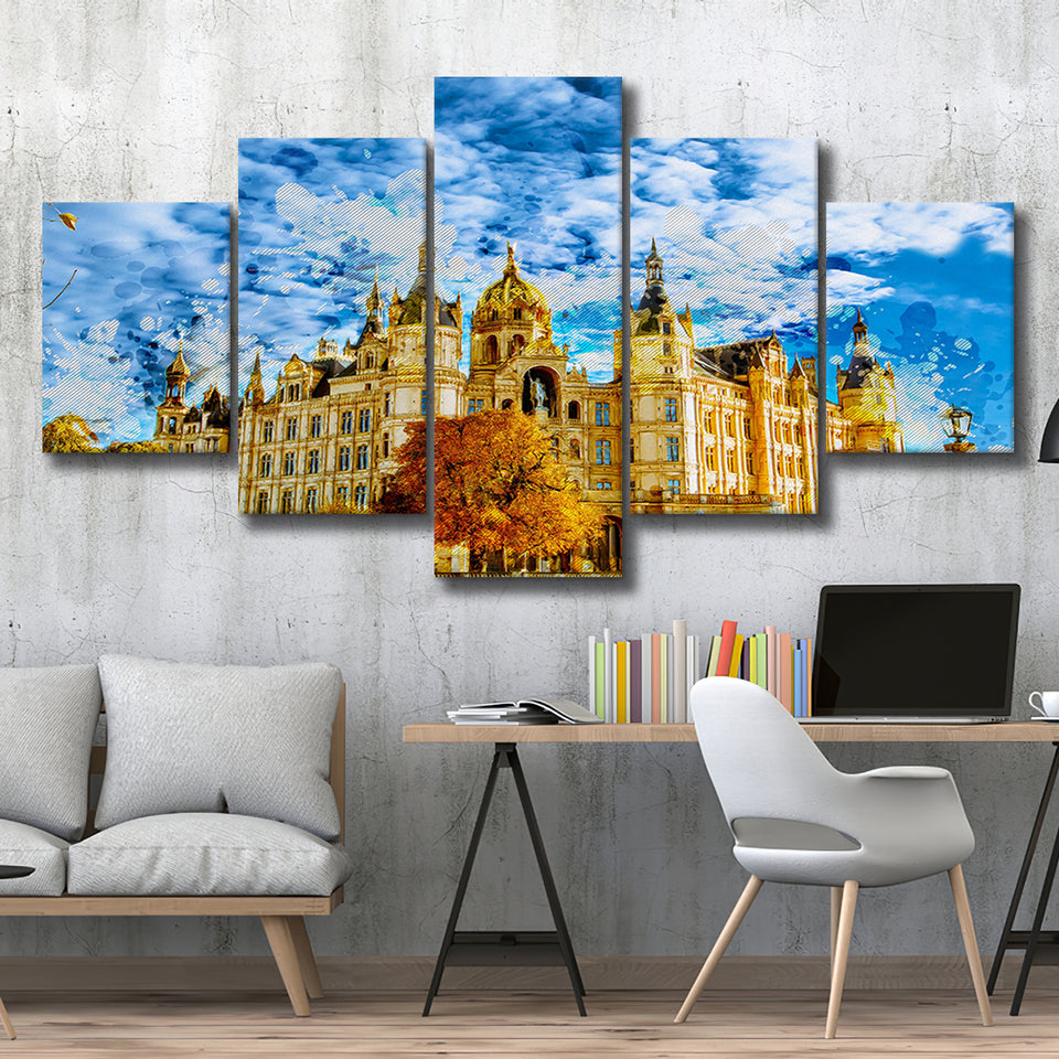 Schwerin Castle Painting 5 Pieces Canvas Prints Wall Art Decor - Painting Canvas, Mixed Canvas, Multi Panels