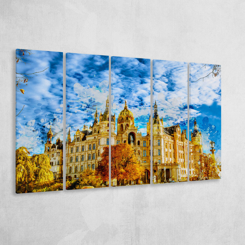 Schwerin Castle Painting 5 Piece B Canvas Prints Wall Art Decor, Multi Panels,Large Canvas, Home Decor