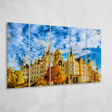 Schwerin Castle Painting 5 Piece B Canvas Prints Wall Art Decor, Multi Panels,Large Canvas, Home Decor