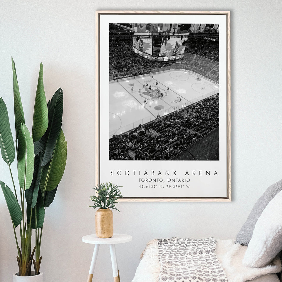 Scotiabank Arena Toronto Maple Leafs Black And White Art Framed Canvas Prints Wall Art Home Decor, Floating Frame