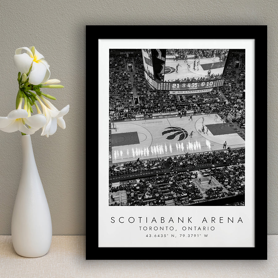 Scotiabank Arena Toronto Raptors Black And White Art Coordinates Print Framed Art Prints Wall Art Decor, Framed Picture