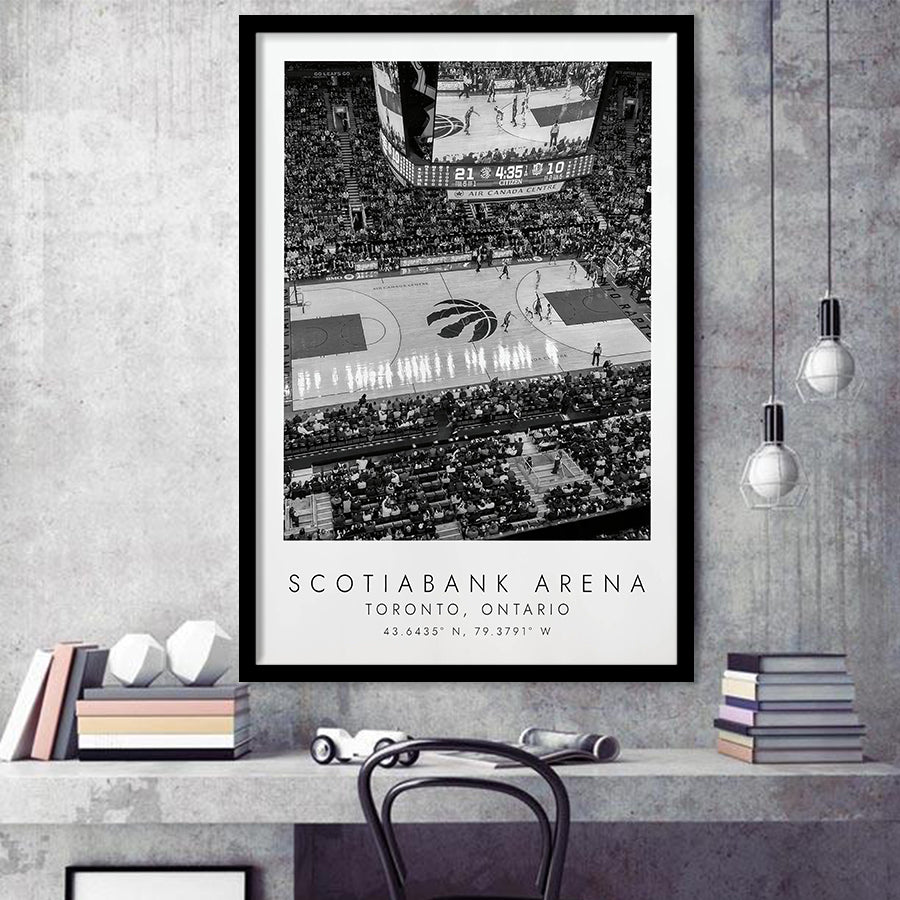 Scotiabank Arena Toronto Raptors Black And White Art Coordinates Print Framed Art Prints Wall Art Decor, Framed Picture