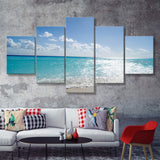 Sea Beach W Lovely White Sand  5 Pieces Canvas Prints Wall Art - Painting Canvas, Multi Panels, 5 Panel, Wall Decor
