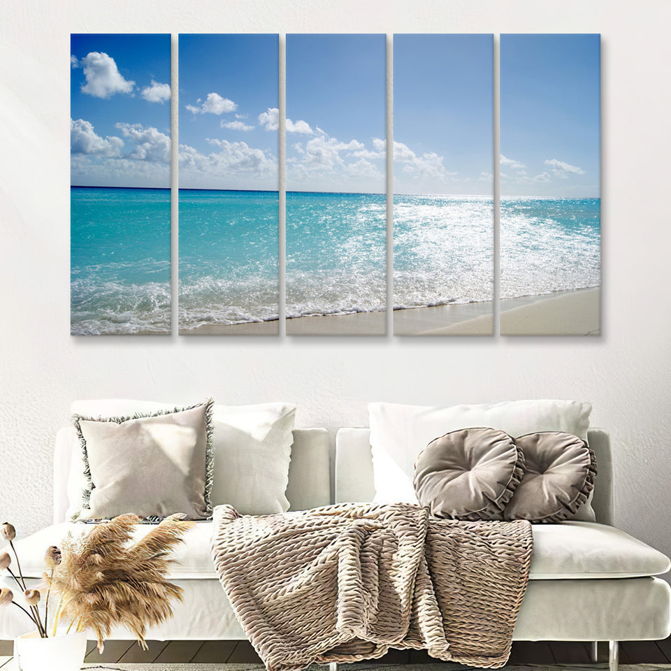 Sea Beach W Lovely White Sand 5 Pieces B Canvas Prints Wall Art - Painting Canvas, Multi Panels,5 Panel, Wall Decor