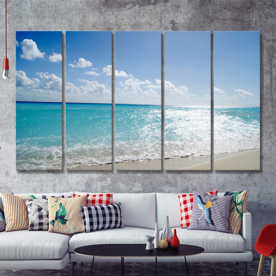 Sea Beach W Lovely White Sand 5 Pieces B Canvas Prints Wall Art - Painting Canvas, Multi Panels,5 Panel, Wall Decor