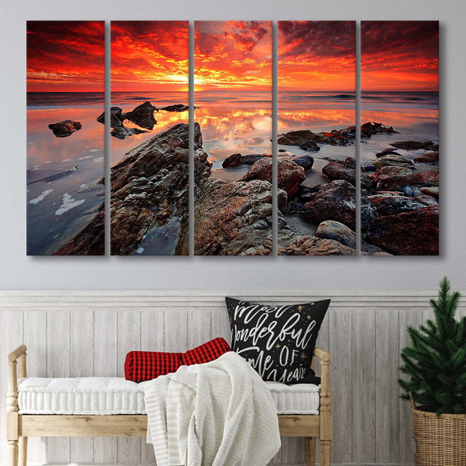 Sea Coast Sunset 5 Piece B Canvas Prints Wall Art Decor, Multi Panels,Large Canvas, Home Decor