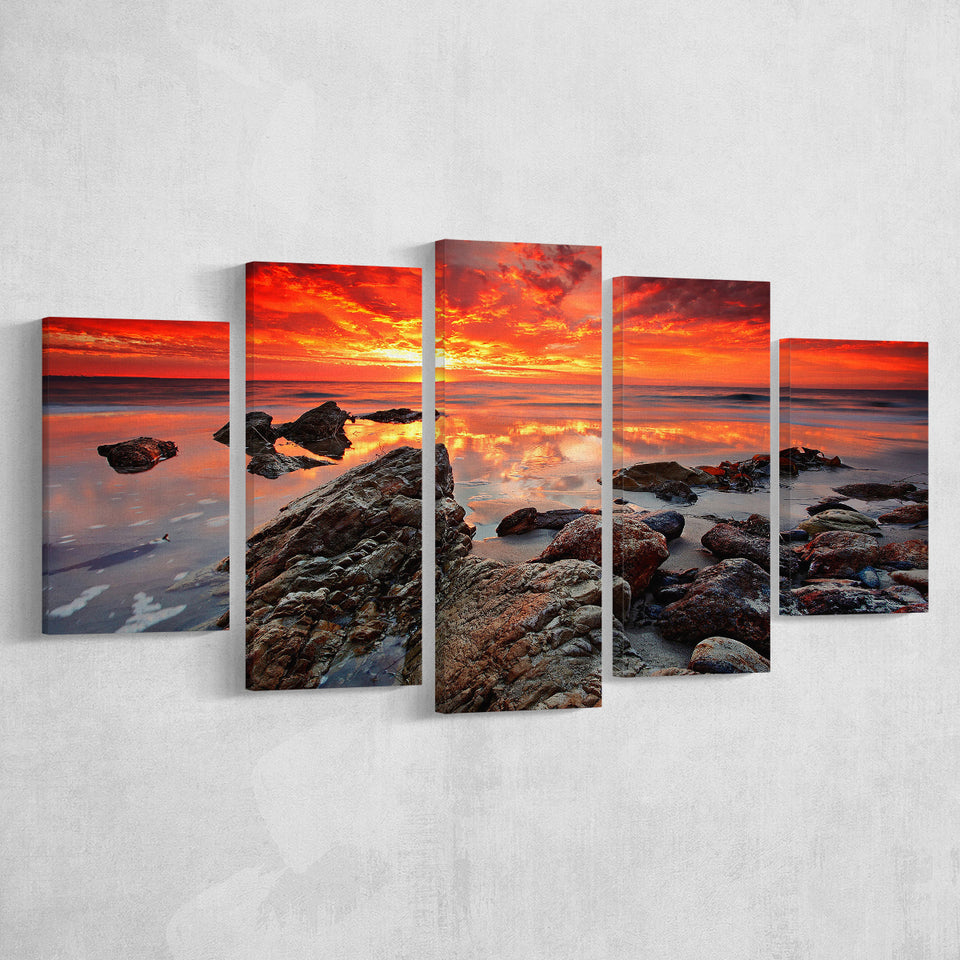 Sea Coast Sunset 5 Pieces Canvas Prints Wall Art Decor - Painting Canvas, Mixed Canvas, Multi Panels