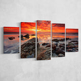 Sea Coast Sunset 5 Pieces Canvas Prints Wall Art Decor - Painting Canvas, Mixed Canvas, Multi Panels