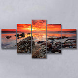 Sea Coast Sunset 5 Pieces Canvas Prints Wall Art Decor - Painting Canvas, Mixed Canvas, Multi Panels