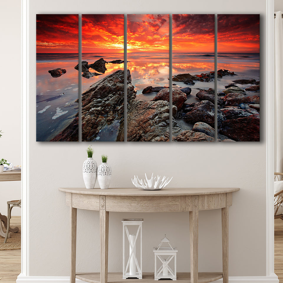 Sea Coast Sunset 5 Piece B Canvas Prints Wall Art Decor, Multi Panels,Large Canvas, Home Decor