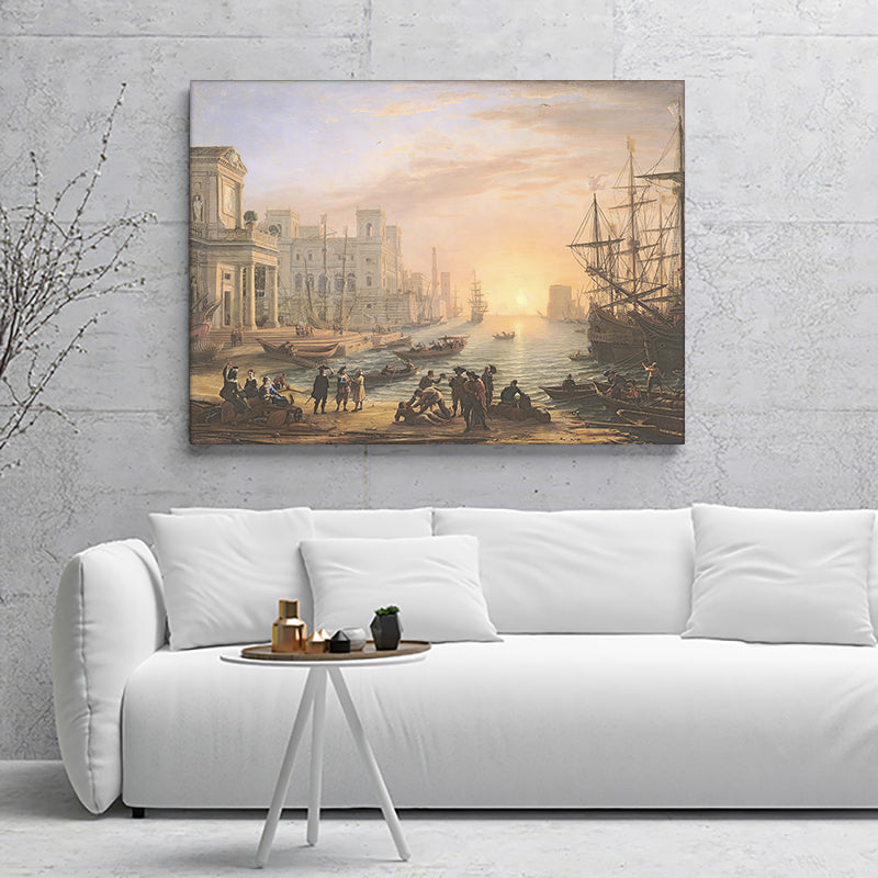 Sea Port At Sunset 1639 Canvas Wall Art - Canvas Prints, Prints For Sale, Painting Canvas