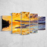 Sea Sunset Oil Painting Prints 5 Panels, Canvas Prints Wall Art Decor, Large Canvas Art