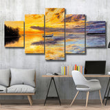 Sea Sunset Oil Painting Prints 5 Panels, Canvas Prints Wall Art Decor, Large Canvas Art