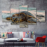 Sea Turtle On The Beach  5 Pieces Canvas Prints Wall Art - Painting Canvas, Multi Panels, 5 Panel, Wall Decor