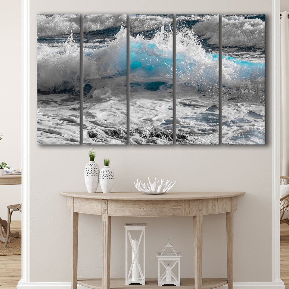 Sea Waves, Abstract Ocean Canvas Art 5 Panels B,Large Canvas,Canvas Prints Wall Art Home Decor