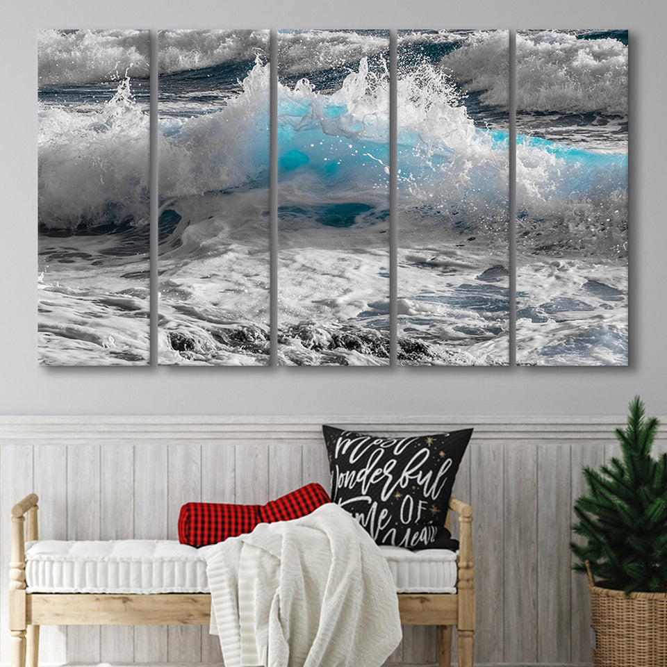 Sea Waves, Abstract Ocean Canvas Art 5 Panels B,Large Canvas,Canvas Prints Wall Art Home Decor