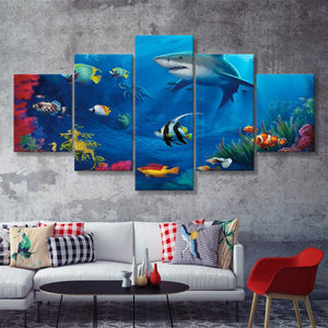 Sea Creatures Under Sea Water  5 Pieces Canvas Prints Wall Art - Painting Canvas, Multi Panels, 5 Panel, Wall Decor