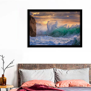 Sea Ocean Storm Element Water Foam Rock Clouds Sunset Framed Art Prints - Framed Prints, Prints For Sale, Painting Prints