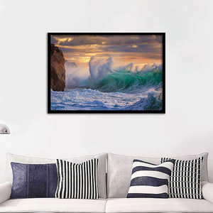 Sea Ocean Storm Element Water Foam Rock Clouds Sunset Framed Art Prints - Framed Prints, Prints For Sale, Painting Prints