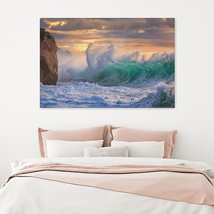 Sea Ocean Storm Element Water Foam Rock Clouds Sunset Canvas Wall Art - Canvas Prints, Prints For Sale, Painting Canvas