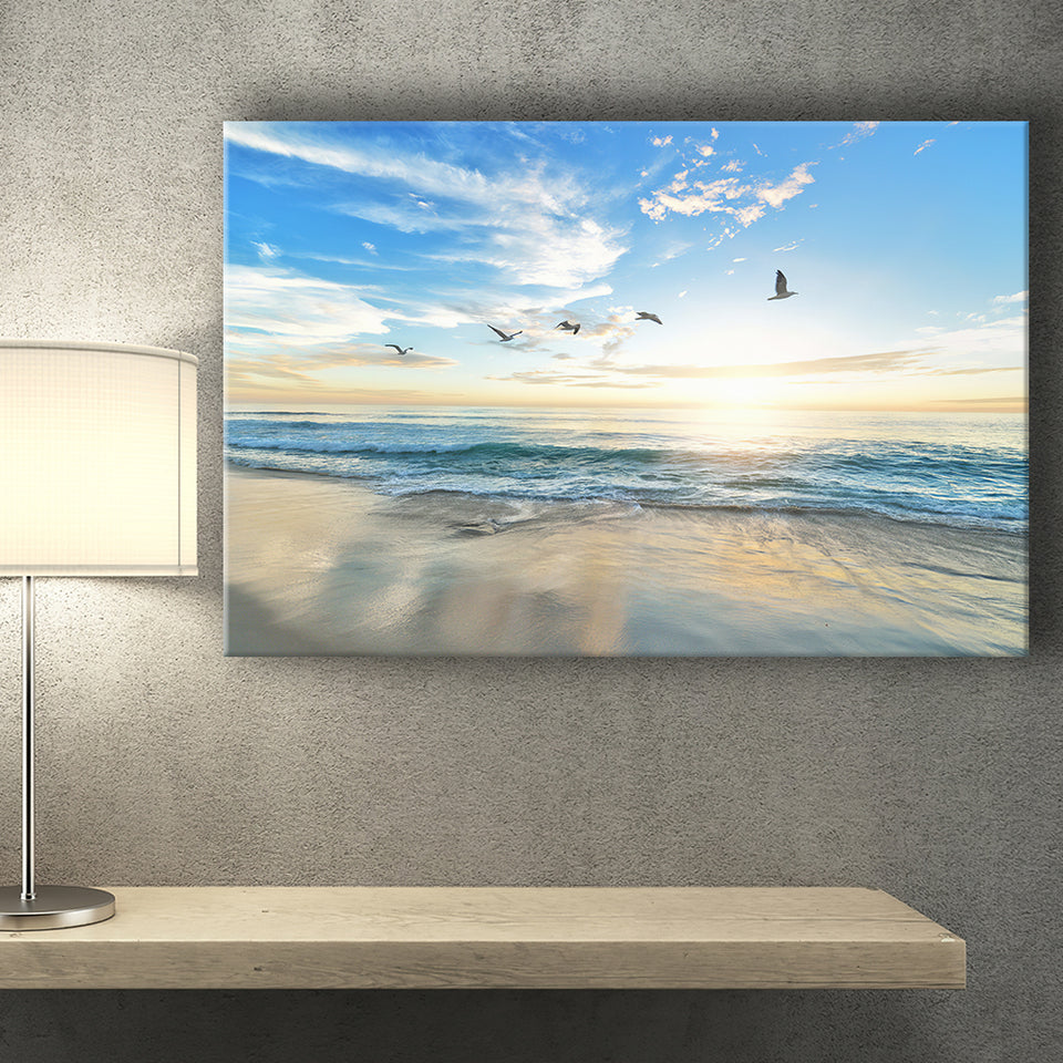 Seagulls On Beach Canvas Prints Wall Art - Painting Canvas, Art Prints, Wall Decor, Home Decor, Prints for Sale
