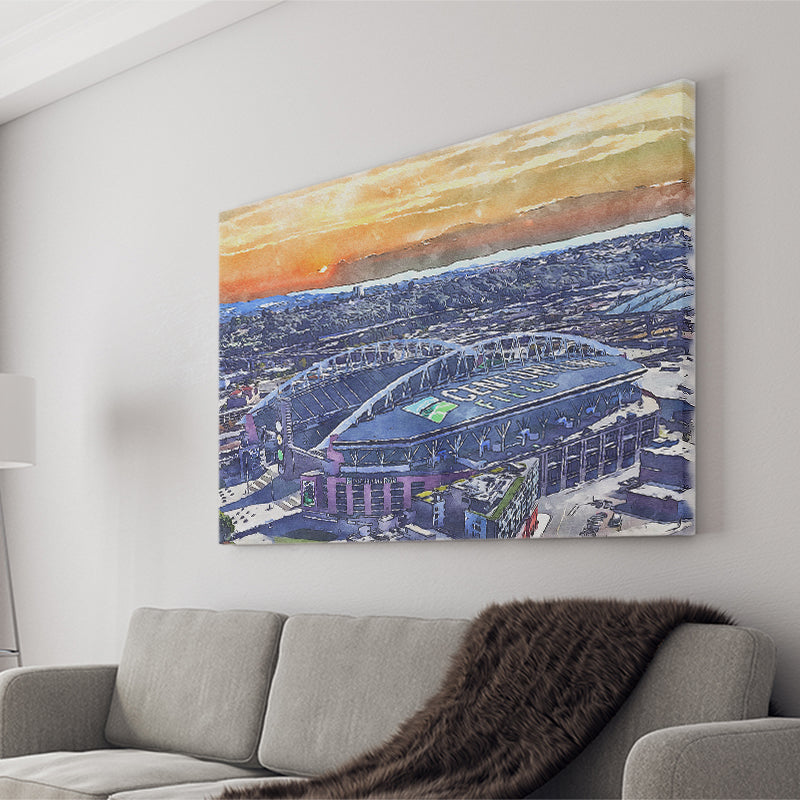Seahawks Football Stadium Lumen Field Watercolor, Sport Art Prints Fan Gift, Canvas Prints Wall Art Decor